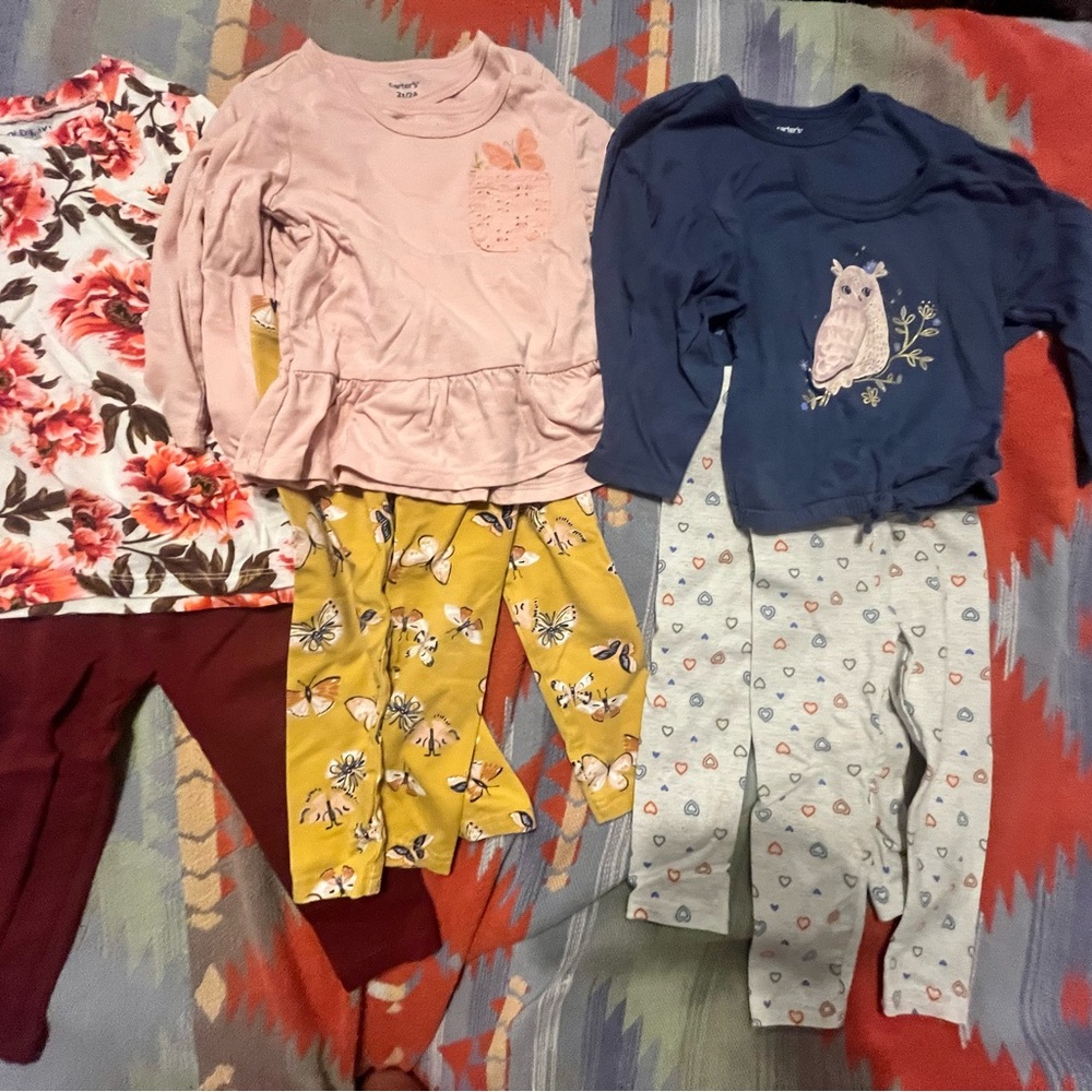 Red and Pink Matching Sets with Long Sleeves and Playful Patterns